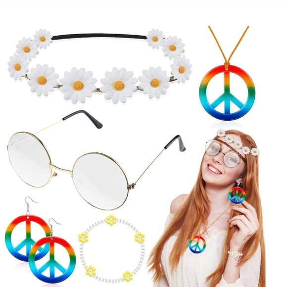 Halloween Batiyeer 6 Pcs Hippie Accessories Set - White - Picture 1 of 4